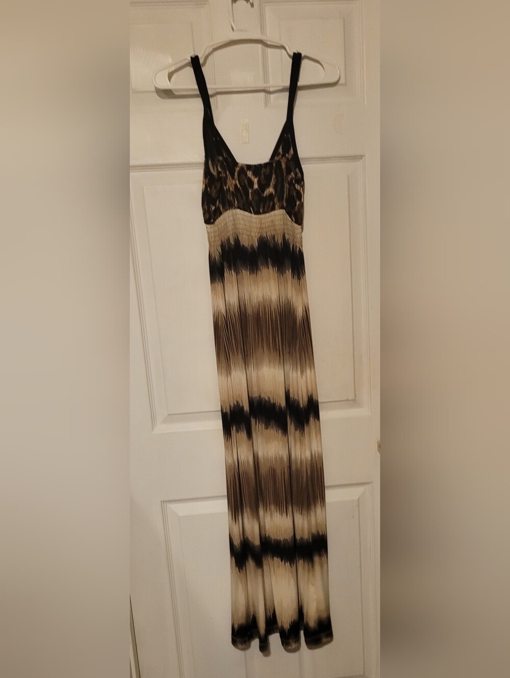 Cristina Love Women’s Black and Cream Maxi Dress with Animal Print M